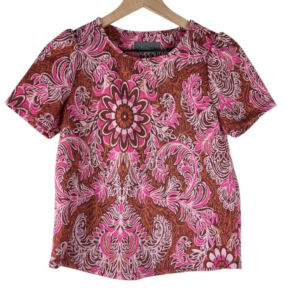 By Anthropologie Pink Demeter Paisley Short Sleeve Tee